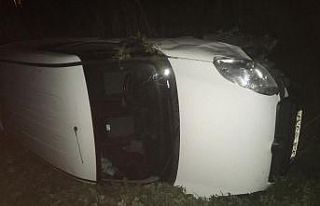 Otomobilin çarptığı hafif ticari araç şarampole...