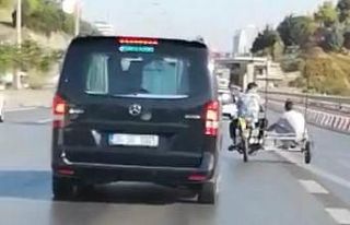 (Özel) D-100 Karayolu’nda sepetli motosiklet ile...