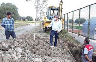 Altıntaş stadında ışıklandırma çalışmaları