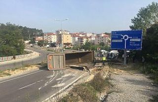 Demir yüklü tır devrildi: 1 yaralı