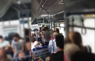 Halk otobüsünde sosyal mesafe hiçe sayıldı