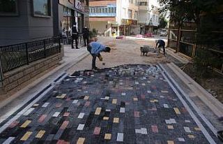 Karaman’da bazı sokaklara renkli parke taşları...