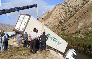 Kontrolden çıkan tır, zap suyuna düşmeden durdu