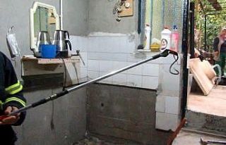 Sandıklı’da bir evin bodrum katına giren yılanı...