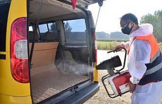 Terme’de servis araçları dezenfekte edildi