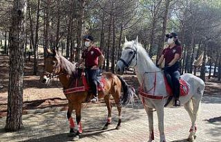 Yağmur sonrası Aydos Ormanı’nda atlı polislerden...