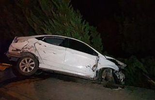 Yoldan çıkan otomobil elektrik direğine çarptı:...