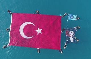 Antalya’da öğrenciler Ata’yı denizde açtıkları...