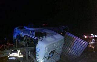 Bolu’da bariyerlere çarpan balık yüklü tır...