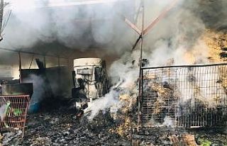 Ahır yandı, 12 ton buğday, bin 200 adet saman balyası...