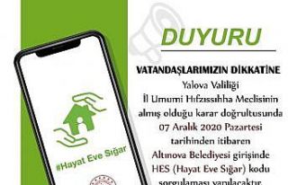 Altınova Belediyesi´nde HES kodu uygulaması başlıyor
