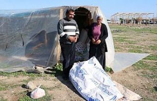 Evleri yanınca çadırda kalan ailenin eşyalarını...