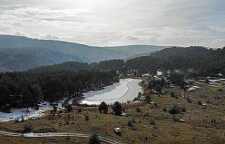 Işık Dağı eteklerindeki Karagöl buzla kaplandı