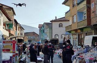 Jandarma ekiplerinden drone ile maske denetimi