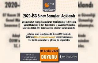 ÖSYM, 2020-İSG sınav sonuçlarının açıklandığını...