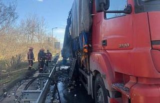 TEM’de lastiği patlayan tırın dorsesi alev aldı