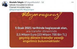 Tokgöz: "Kayserispor’un transfer yasağı...