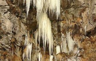 Ardahan’da donan şelalede buz sarkıtları oluştu