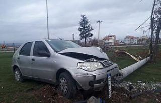 Aydınlatma direğini çarparak deviren otomobilde...