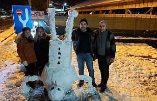 Biri kardan heykel yaptı, diğeri kardan adamı ters...