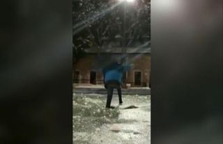 Donmuş süs havuzu üzerinde "yürürüm"...