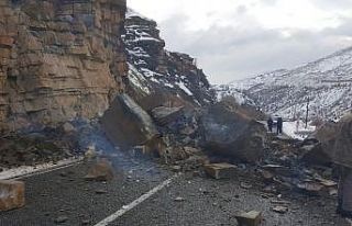 Hakkari-Çukurca kara yoluna kaya düştü