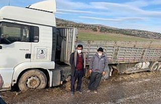 Kontrolden çıkan tır tarım arazisine girerek durabildi