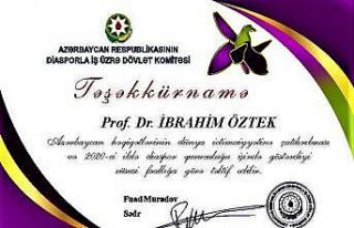 Prof. Dr. İbrahim Öztek’e Azerbaycan’dan “Teşekkürname”