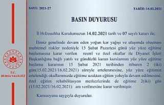 Bursa’da okullar açılmadan tatil edildi