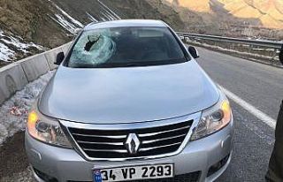 Dağdan kopan kaya parçası otomobilin camından...
