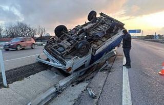 Kamyonet ters döndü, kasadaki koyunlar telef oldu