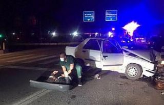 Otomobil direğe çarptı: 3 Yaralı