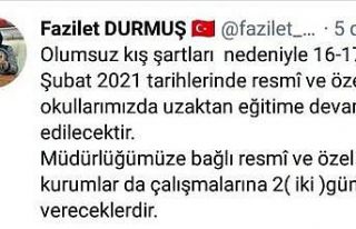 Sakarya’da okullar 2 gün daha uzaktan eğitime...