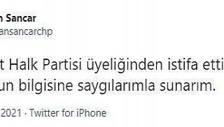 Teoman Sancar CHP’den istifa etti