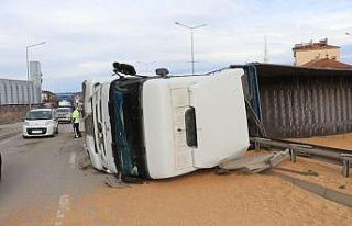 Tır devrildi, tonlarca buğday yola saçıldı