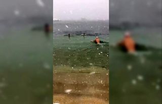 Yeşilköy plajında lapa lapa yağan karın altında...