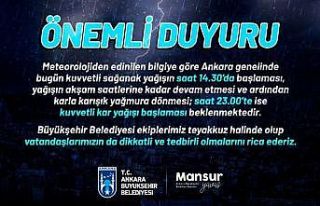 Başkent’te yoğun kar yağışı uyarısı