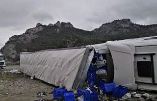 Bilecik’te sebze yüklü tır devrildi: 1 yaralı