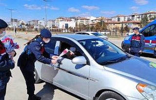 Jandarma ekiplerinden kadınlara karanfil sürprizi