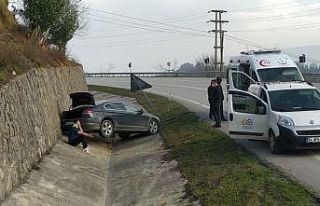 Kanala uçan otomobil sürücüsü şoka girdi