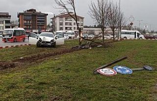 Refüje çıkan otomobil ağaçları parçalayarak...