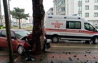 Virajı alamayan otomobilin ağaca çarptığı feci...