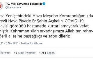 Bursa’da 1 asker korona virüsten hayatını kaybetti