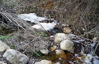 Derenin suyu kahverengi ve köpüklü akıyor