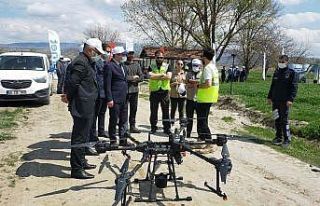 Dodurga’da çeltik tarlaları drone ile ilaçlandı