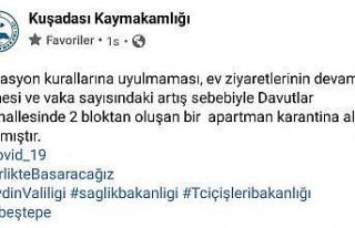 Kuşadası’nda bir apartman karantina altına alındı