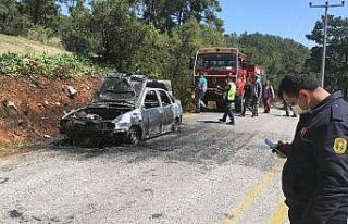 Ormanlık alanda araç yangını