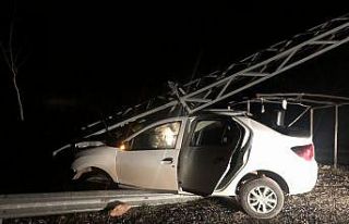 Otomobil direğe çarptı,sürücü yaralı kurtuldu