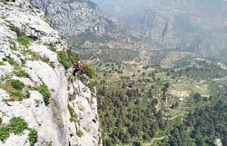 Uçurumda mahsur kalan keçiyi AKUT gönüllüleri...
