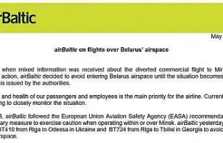 AirBaltic, Belarus hava sahası üzerinden gerçekleştirdiği...